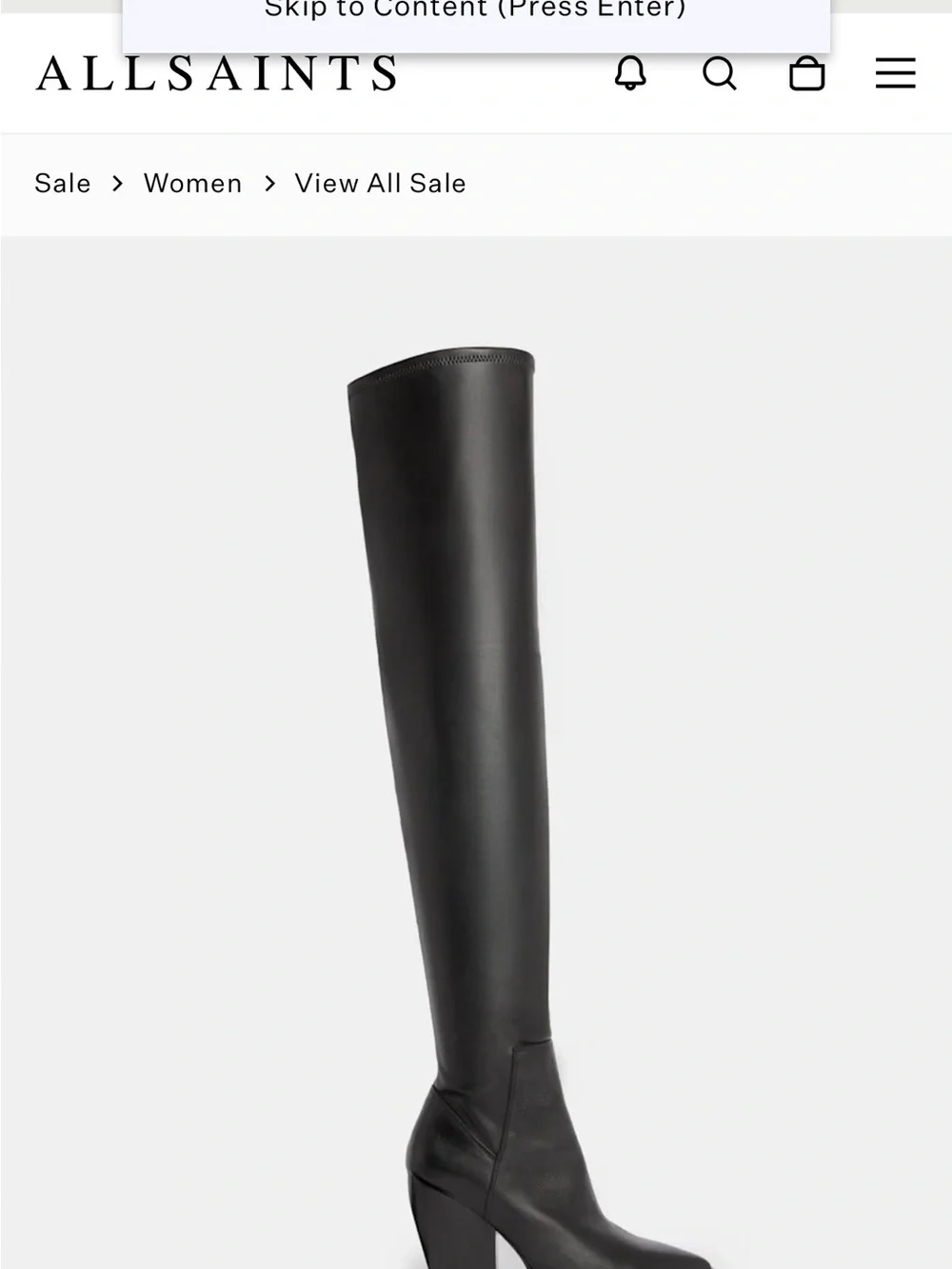 AllSaints Black Over-the-Knee Leather Boot with Block Heel